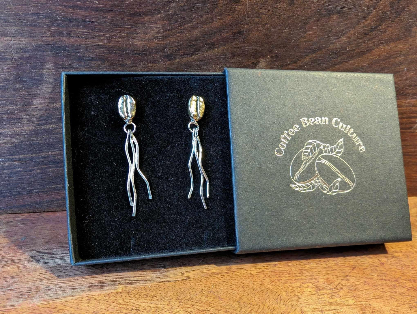 Flowing Coffee Bean Drop Earrings - Sølv Lines
