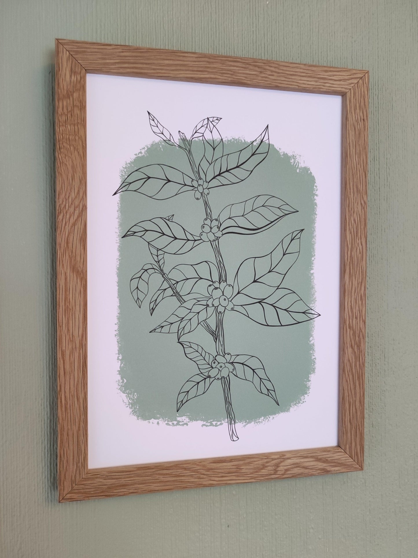 Botanical Coffee Plant Art Print Teal - Sølv Lines
