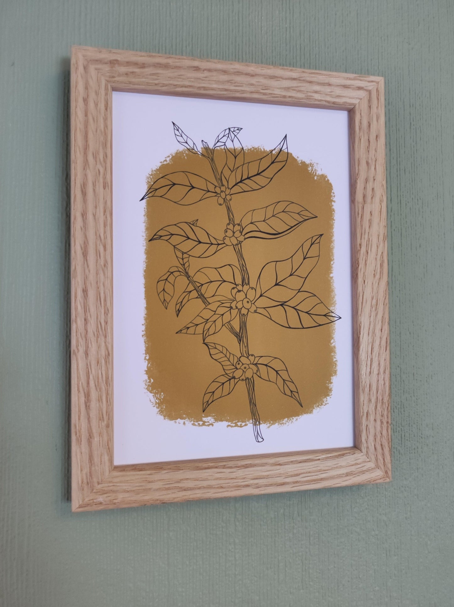 Botanical Coffee Plant Art Print Mustard - Sølv Lines