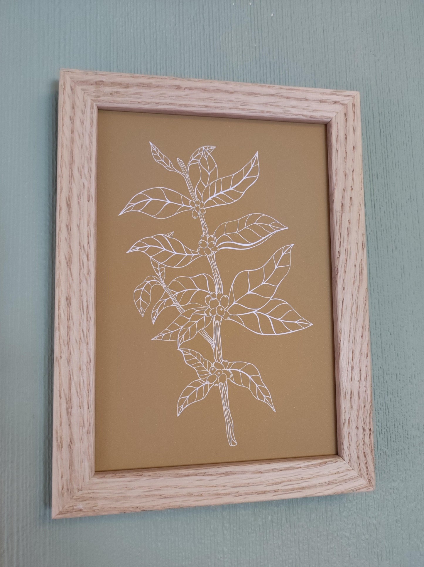Botanical Coffee Plant Art Print Mustard Background - Sølv Lines