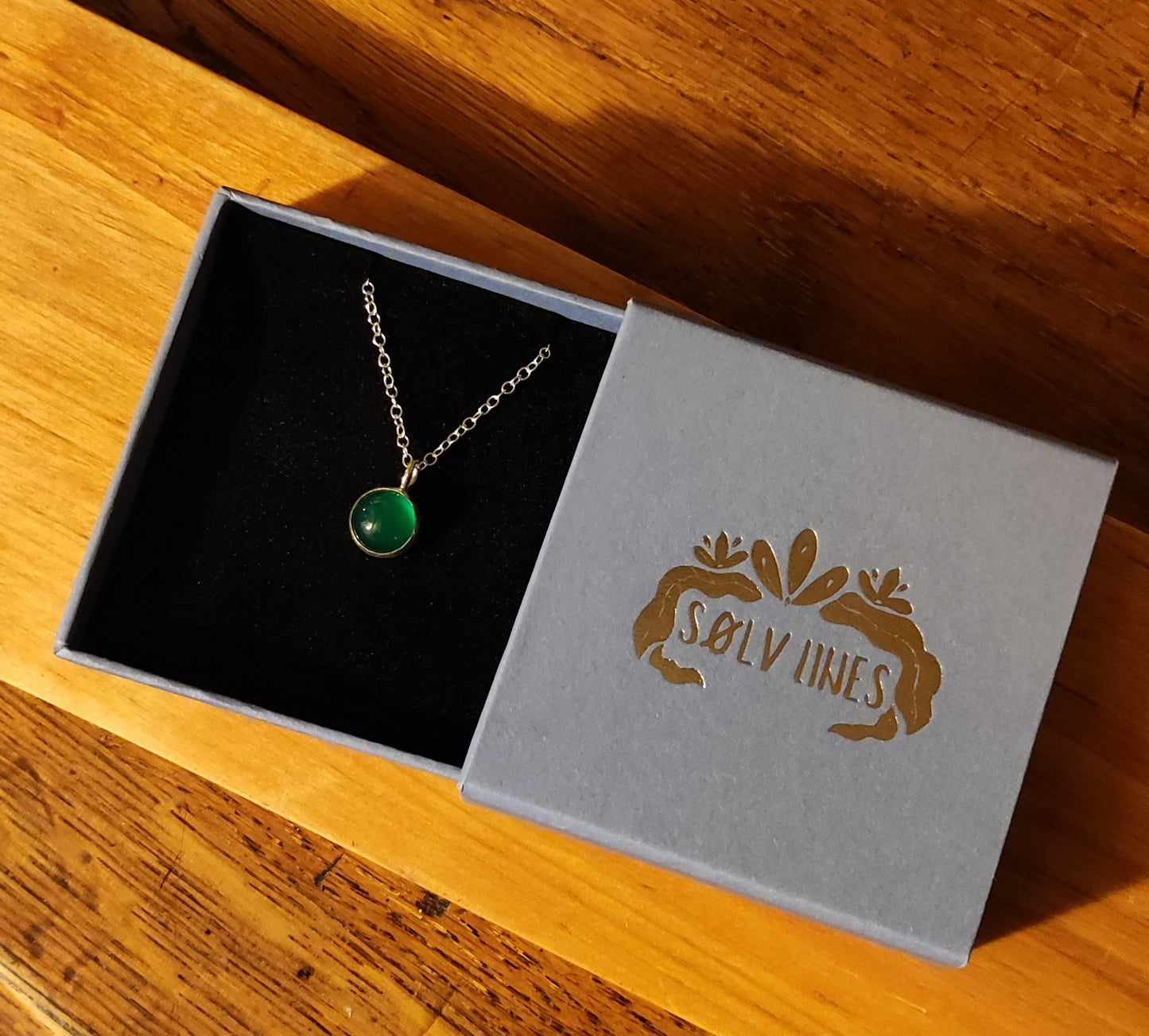 Stone Set Green Agate Necklace - Sølv Lines