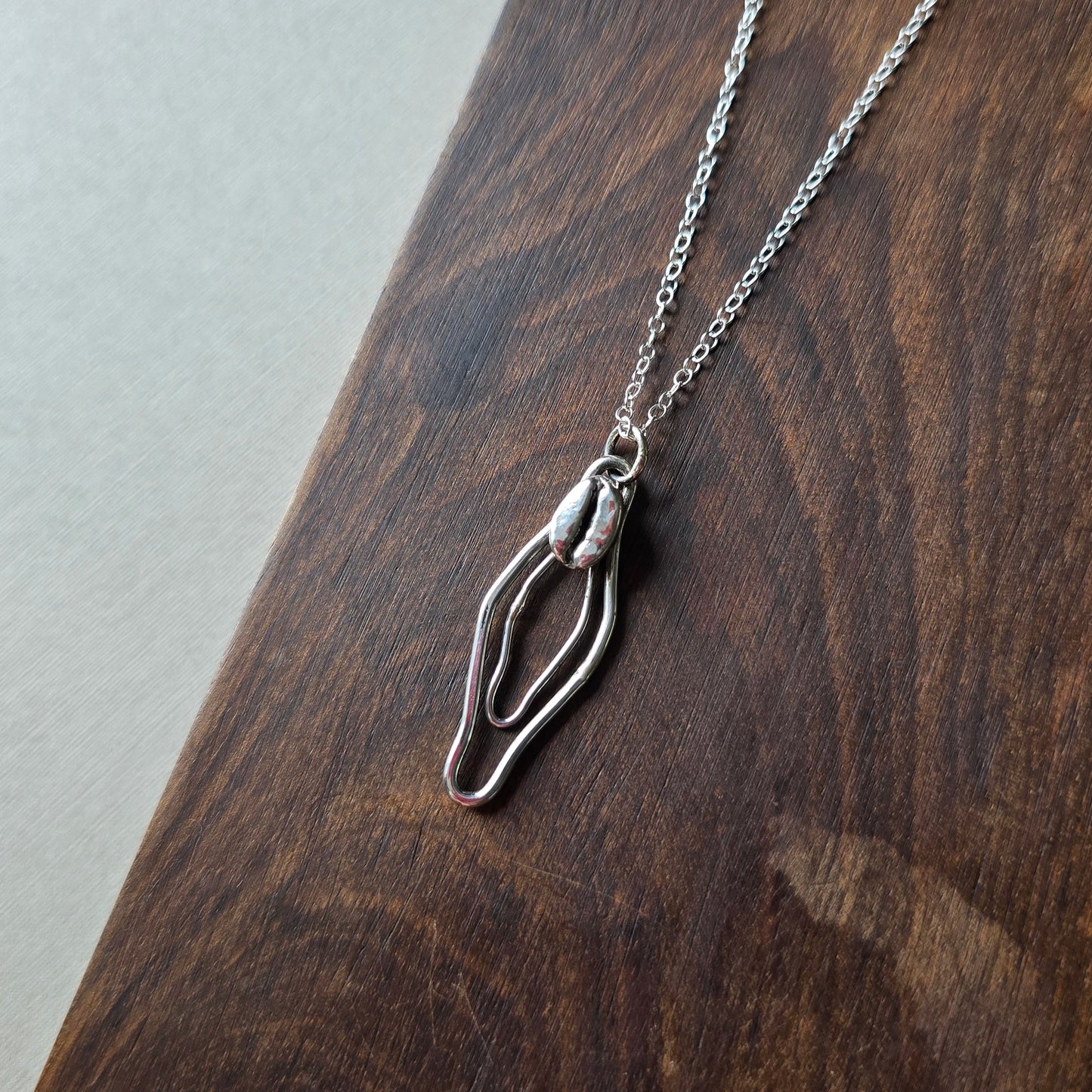 Sterling silver coffee vulva necklace