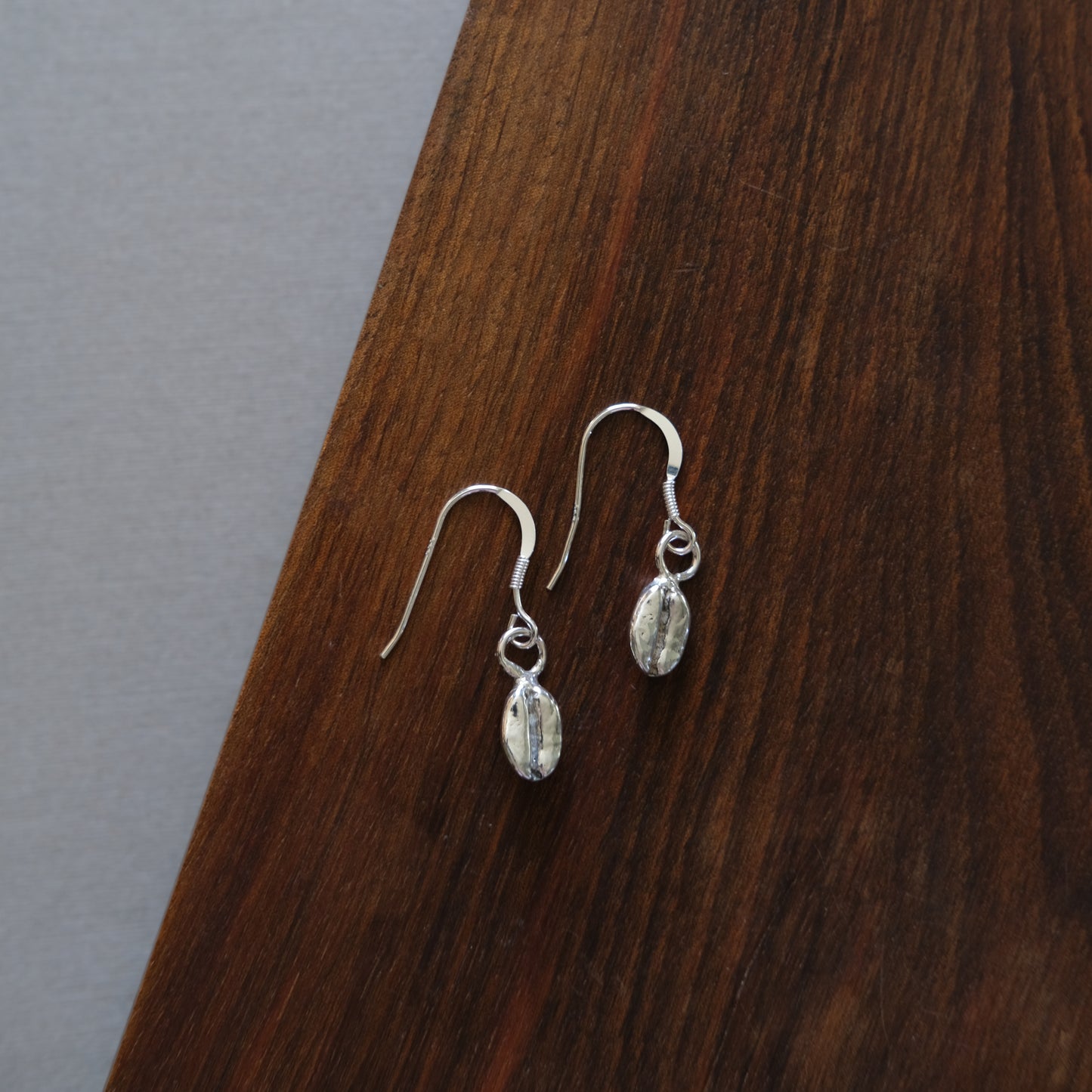 sterling silver coffee bean drop earrings
