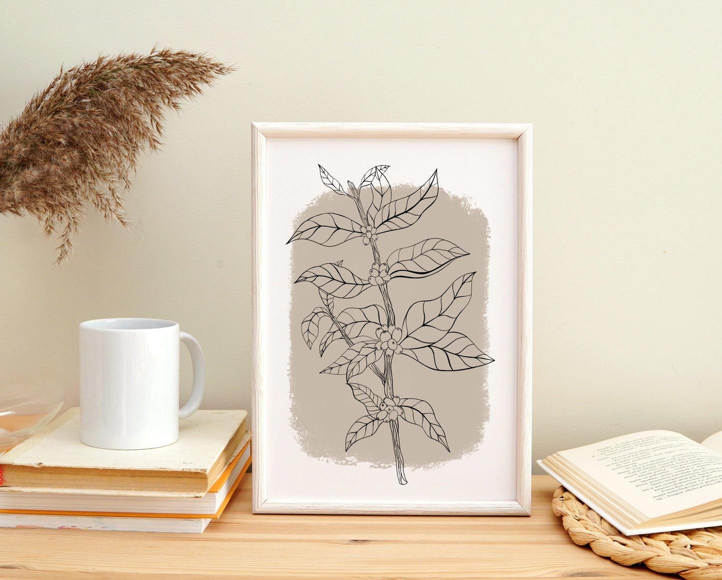 Botanical Coffee Plant Art Print Grey - Sølv Lines