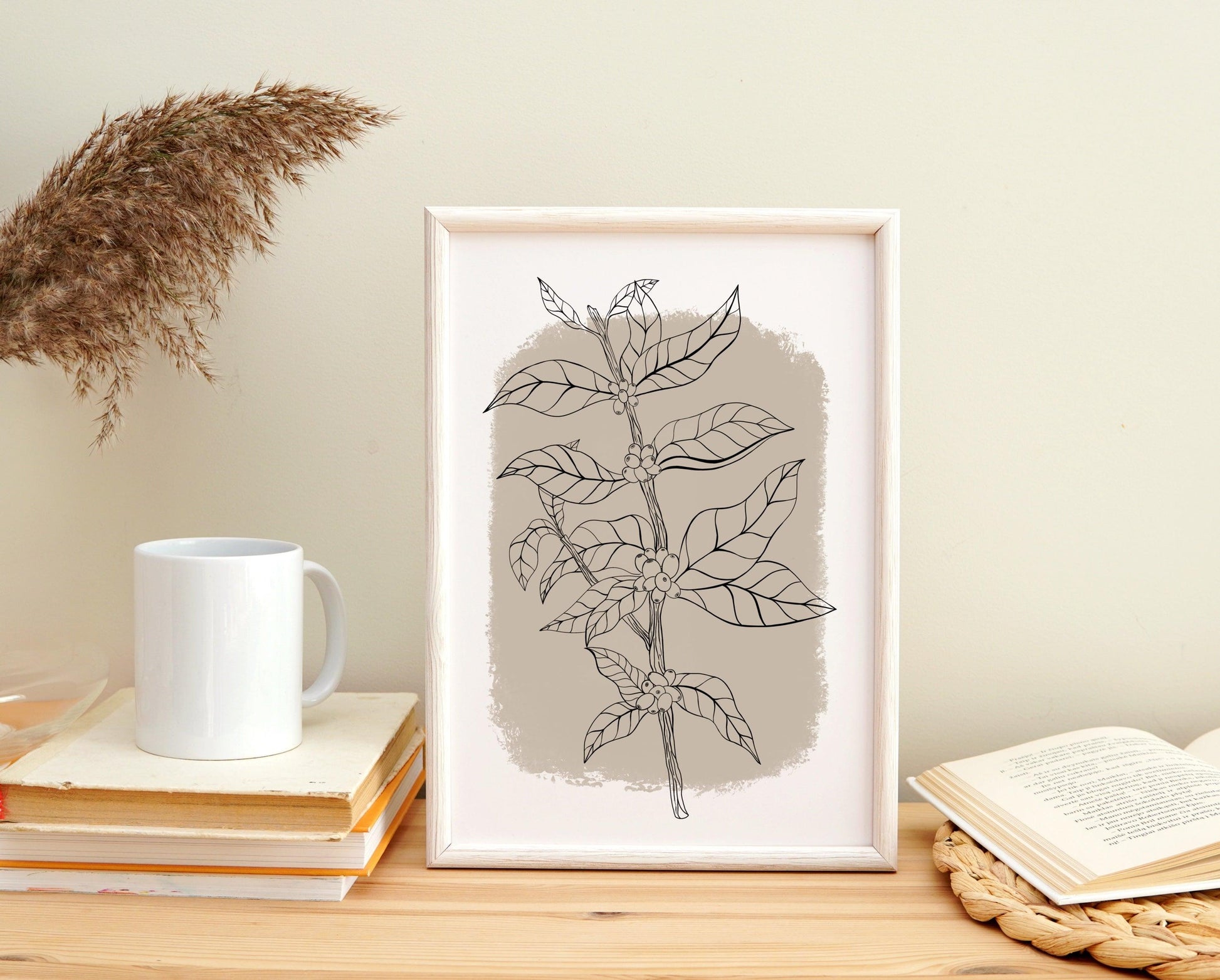 Botanical Coffee Plant Art Print Grey - Sølv Lines