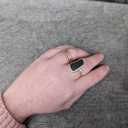 Adjustable Silver Sea Glass Ring - Sølv Lines