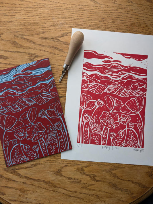 Poppy Field Lino Print