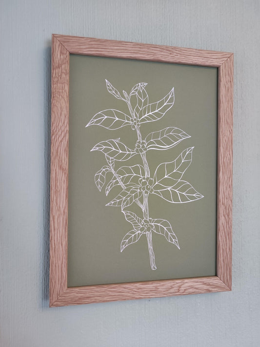Botanical Coffee Plant Art Print Green Background - Sølv Lines