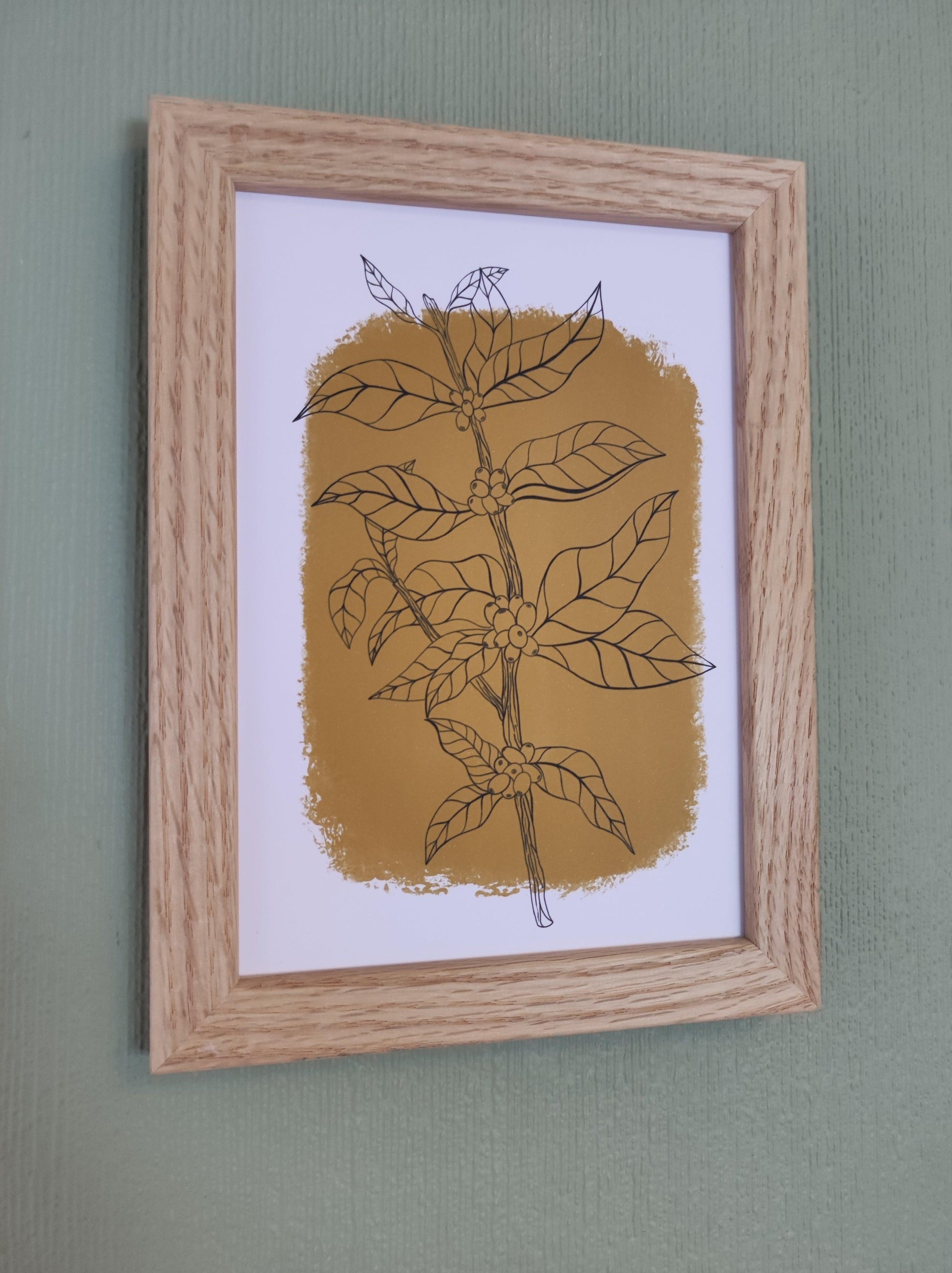 Botanical Coffee Plant Art Print Mustard - Sølv Lines