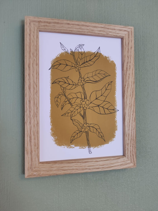 Botanical Coffee Plant Art Print Mustard - Sølv Lines