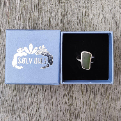 Adjustable Silver Sea Glass Ring - Sølv Lines