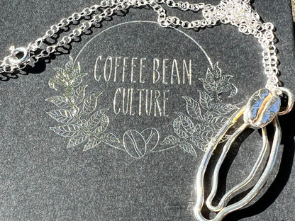 Sterling silver vulva necklace with sterling silver coffee bean - Sølv Lines