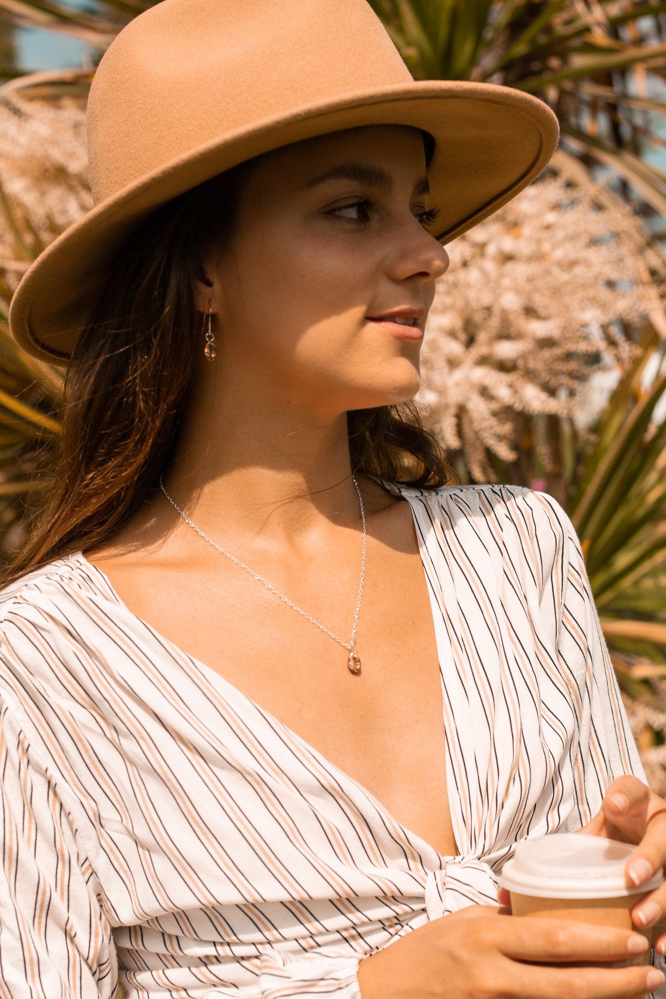 Sterling Silver Coffee Bean Drop Earrings - Sølv Lines