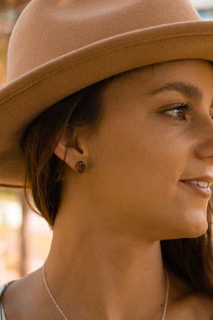 Red Bronze Coffee Bean stud Earrings - Sølv Lines