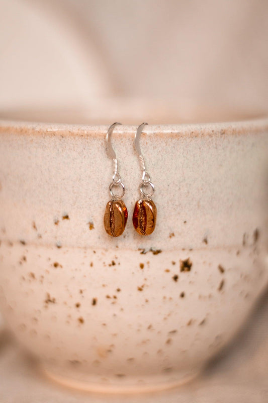 Red Bronze Coffee Bean Drop Earrings - Sølv Lines