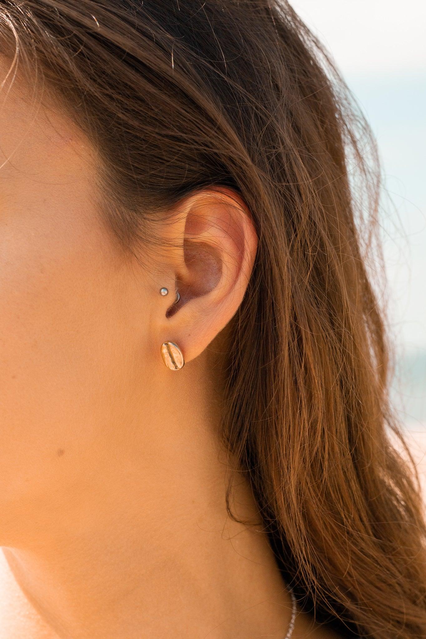 Brass Coffee Bean stud Earrings - Sølv Lines