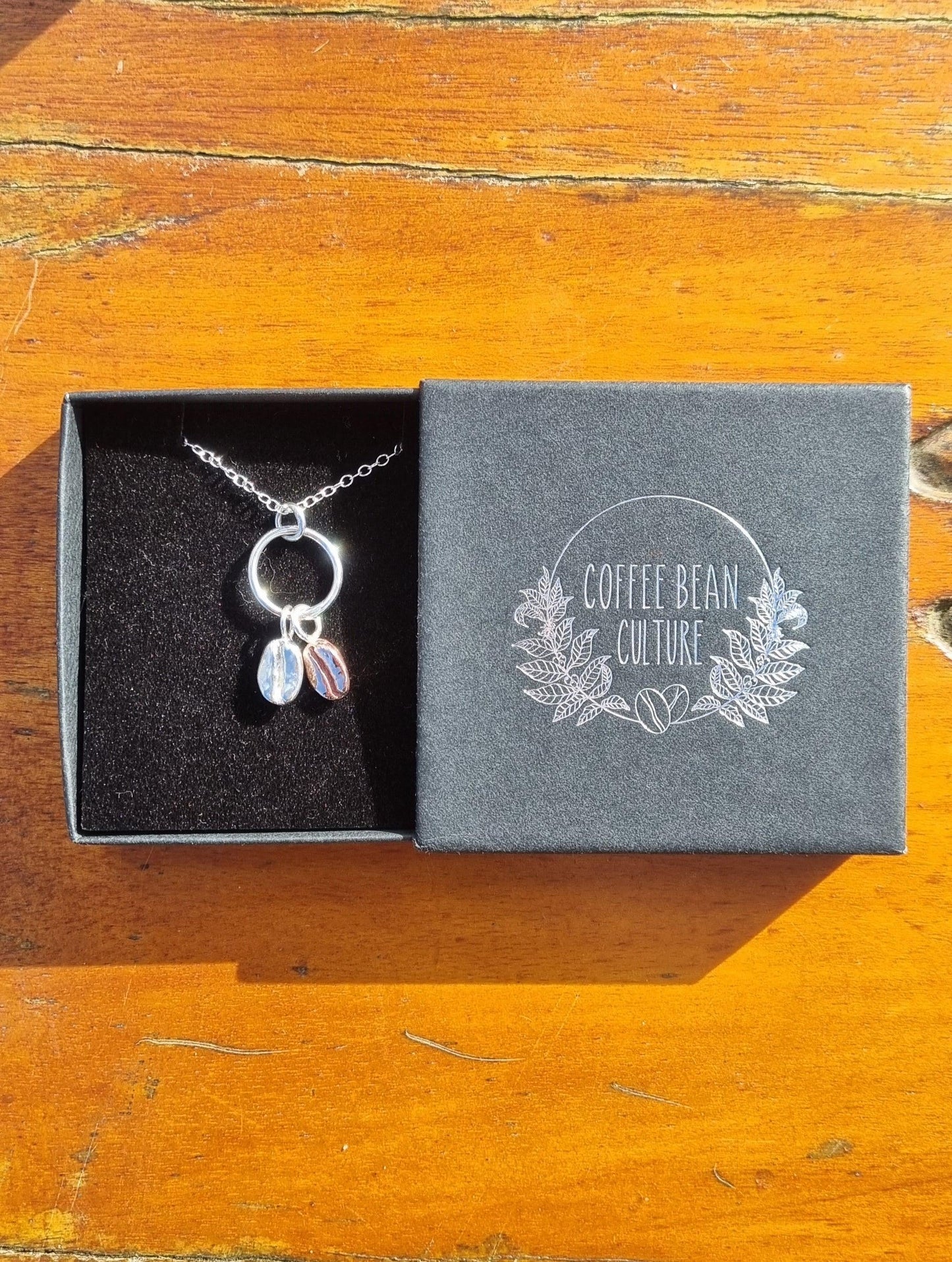 Twin Coffee Bean Necklace - Sølv Lines